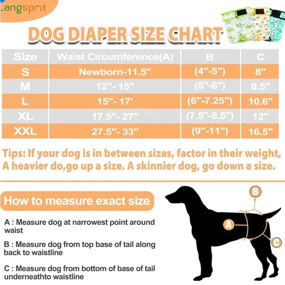Langsprit Washable Female Dog Diapers (3 Pack), Koala print, sz S
